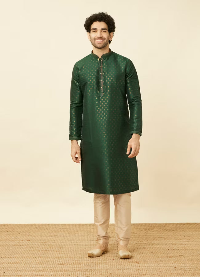 Manyavar Mehendi Forest Green Buti Printed Kurta Set | Ready To Wear