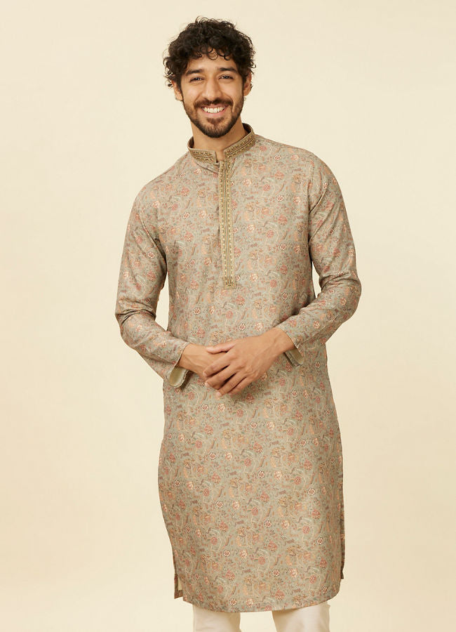 Manyawar Pista Green Bel Buti patterned Kurta Set - India shopping