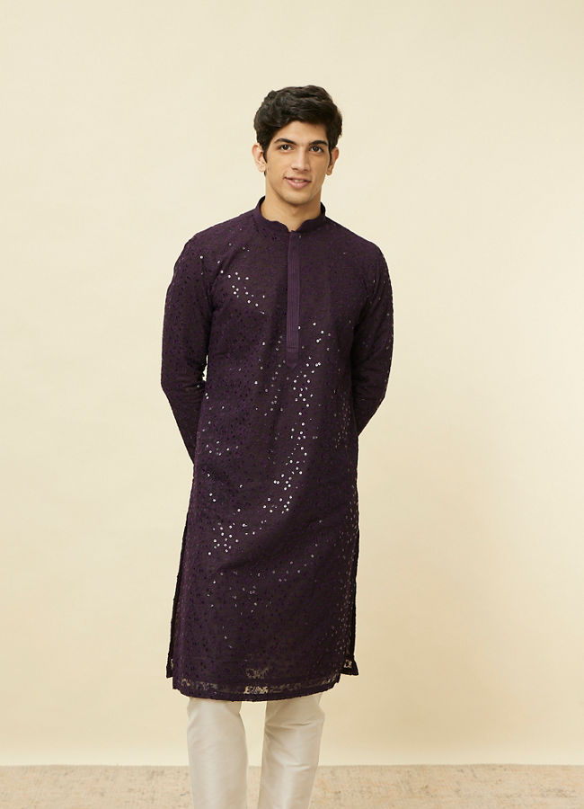 Manyawar Violet Blue Chikankari Patterned Kurta Set - India shopping