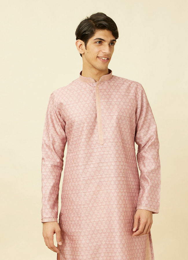Manyawar Flamingo Pink Shankh Motif Kurta Set - India shopping