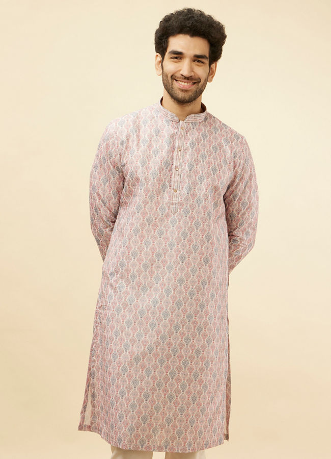 Manyawar Rose Pink Jhallar Print Kurta Set - India shopping
