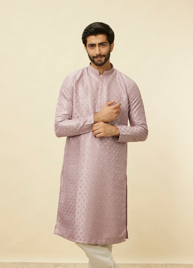 Manyawar Lilac Diamond String Patterned Kurta Set - India shopping
