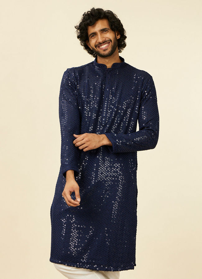 Manyawar Dark Blue Chikankari Kurta Set - India shopping