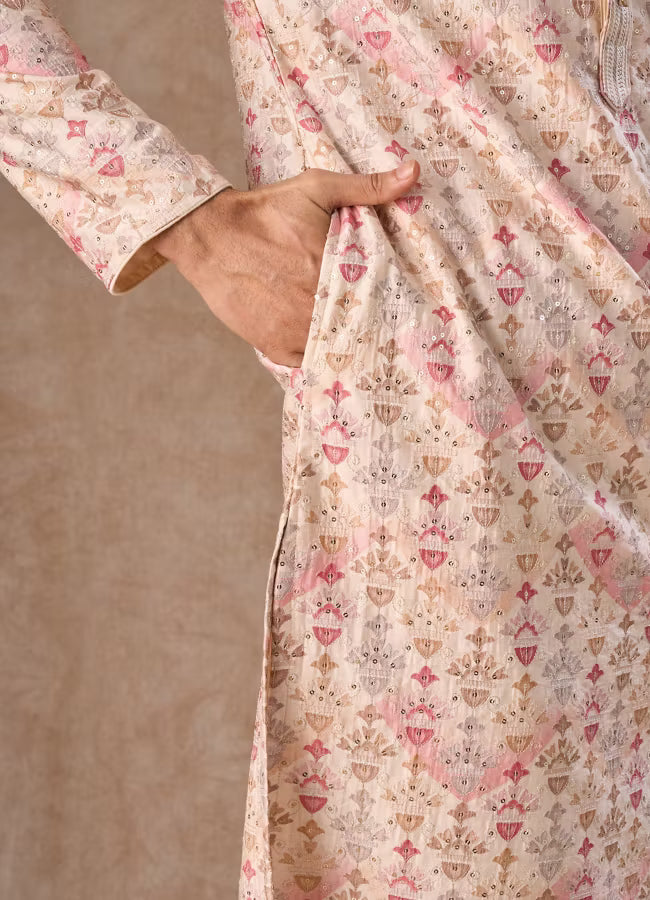 Manyavar Peachy Elegance Kurta Pajama | Ready To Wear