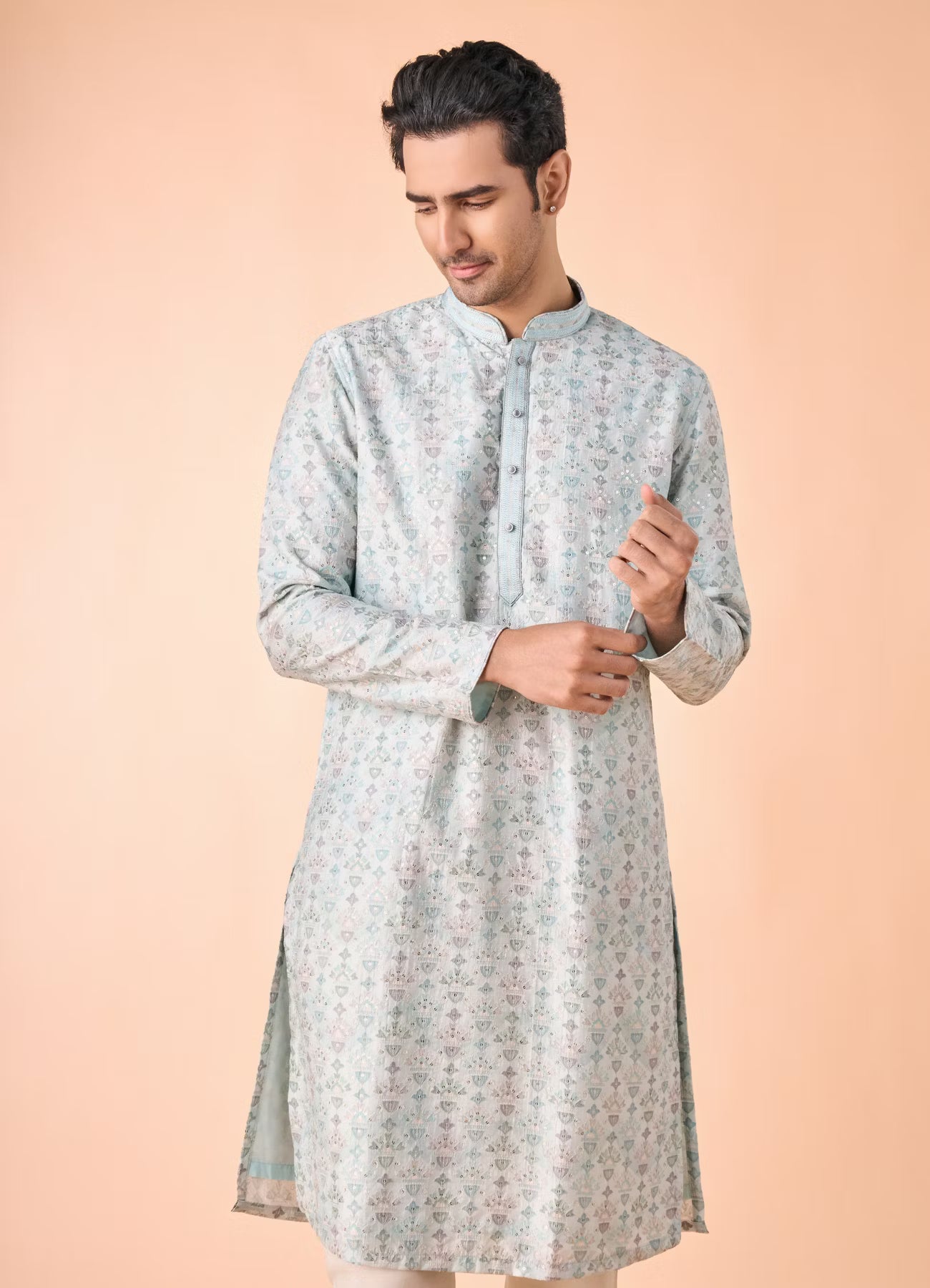Manyavar Regal Aqua Green Kurta Pajama | Ready To Wear