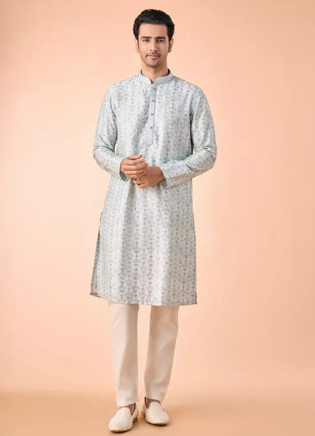 Manyavar Regal Aqua Green Kurta Pajama | Ready To Wear