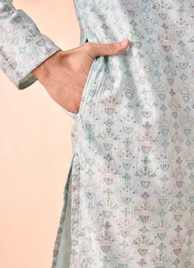Manyavar Regal Aqua Green Kurta Pajama | Ready To Wear