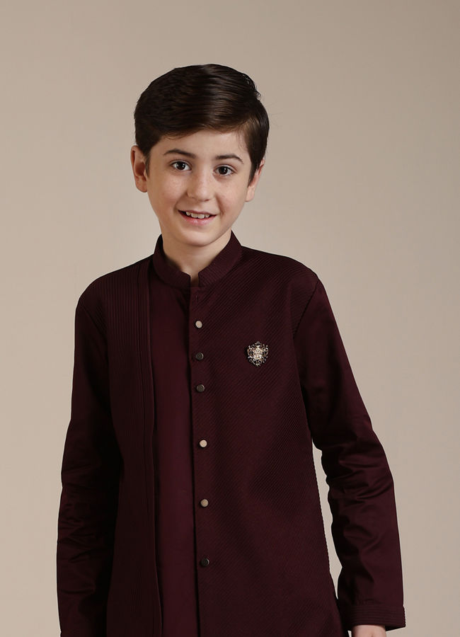 Manyavar Boys Wine Kurta Set - India shopping
