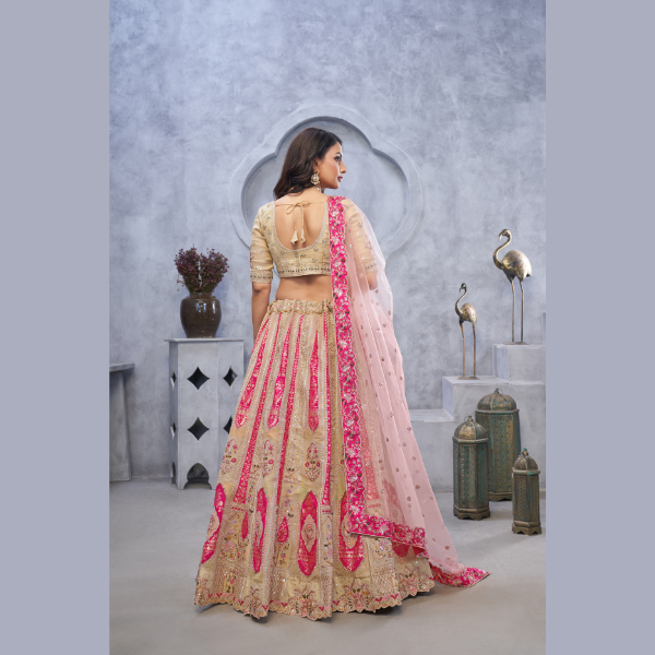Beautiful Organza Silk Intricate Paisley Motifs Traditional Embroidered Wedding Lehenga Choli With Soft Net Dupatta | Ready To Wear