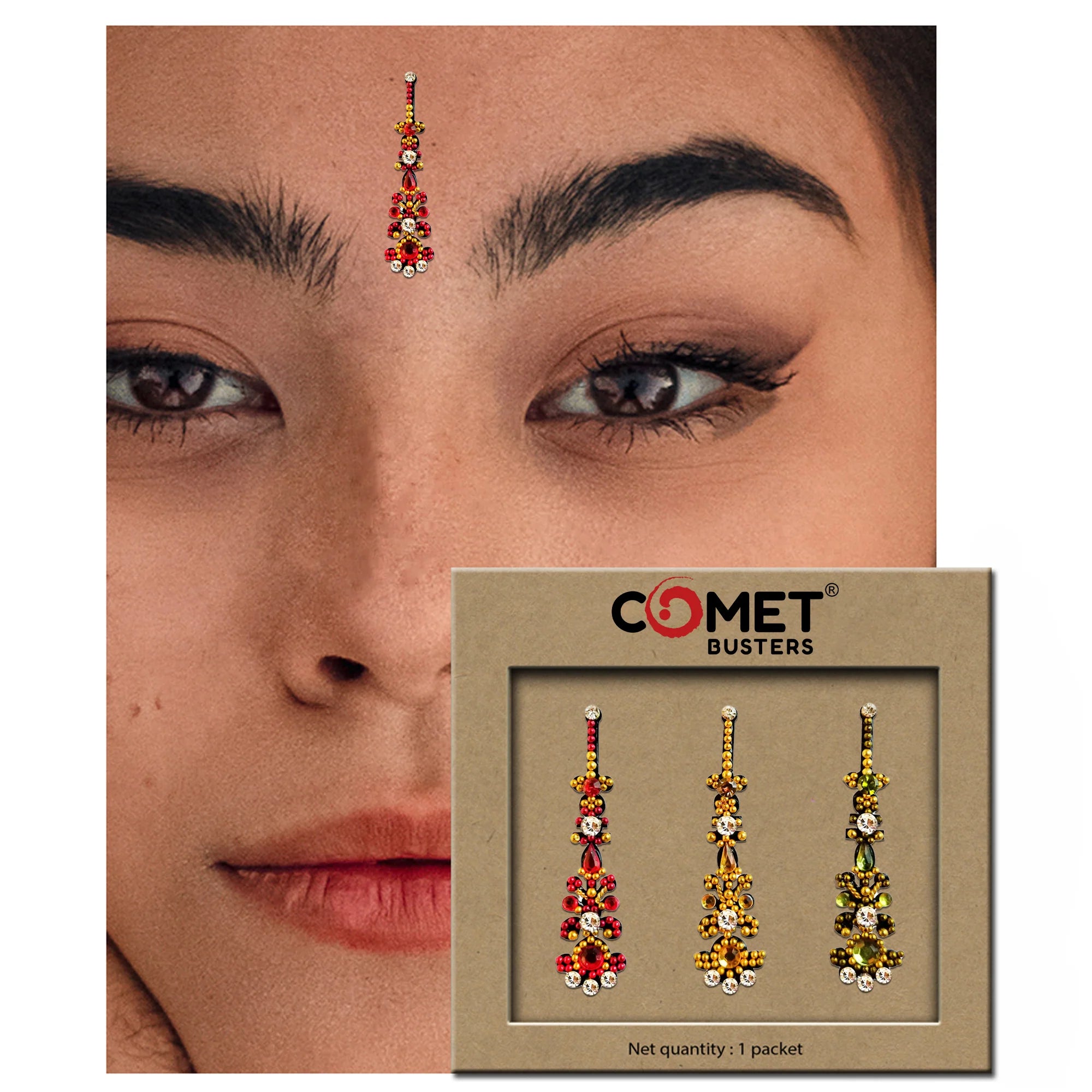 Comet Busters Multicolor Crystal & Diamond Bridal Bindis (30mm)