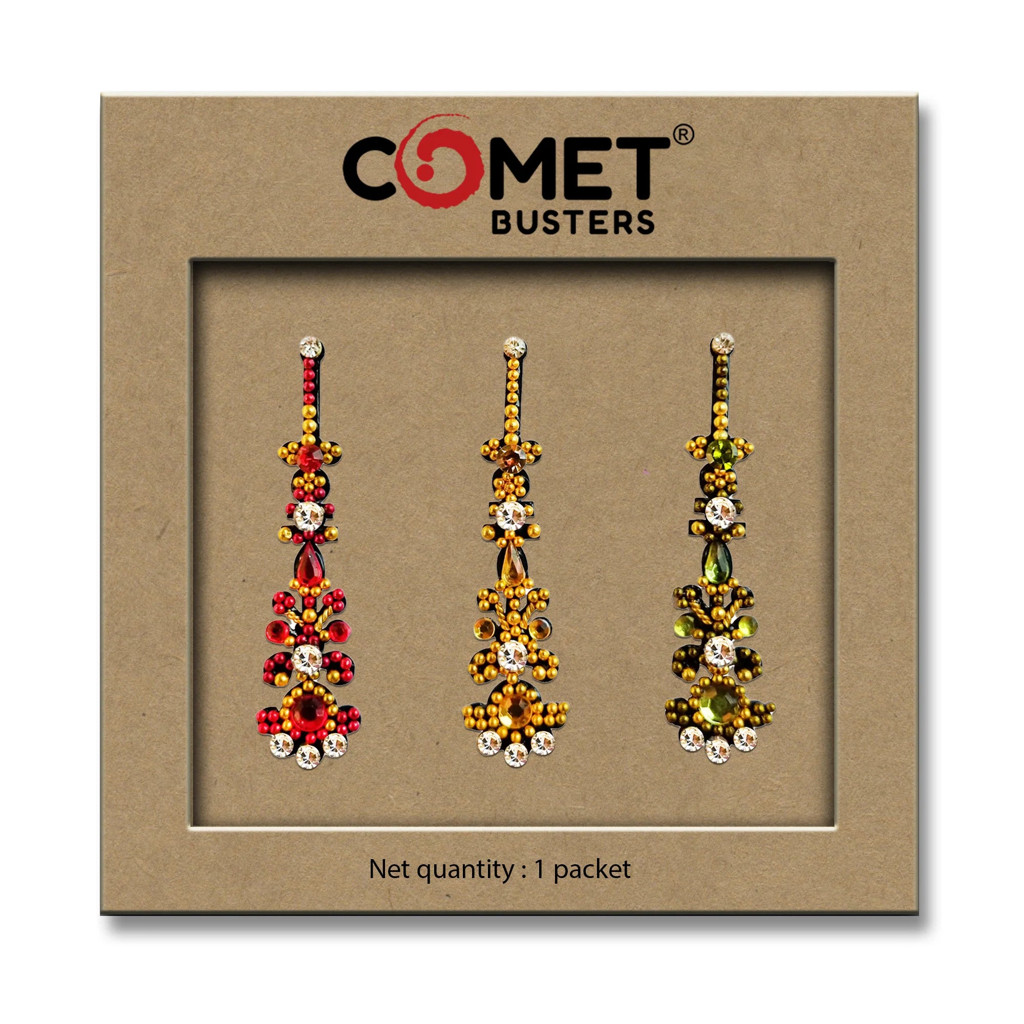 Comet Busters Multicolor Crystal & Diamond Bridal Bindis (30mm)