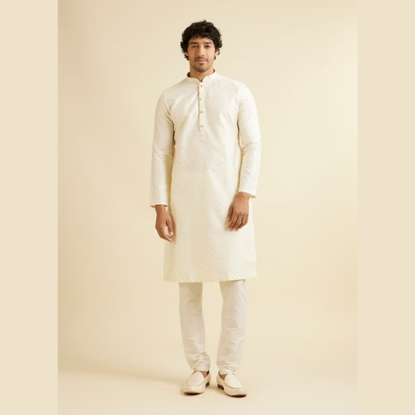 Manyawar Lattice Patterned Kurta Set - India shopping