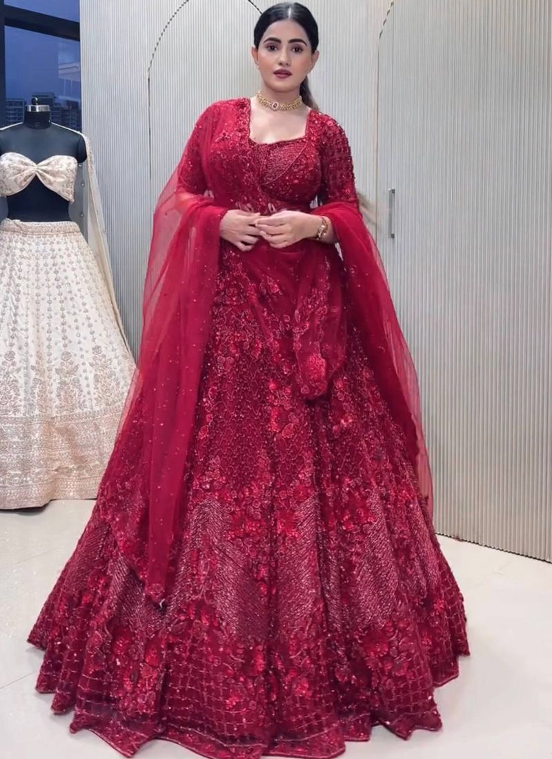 Radiance Red Net With Sequin Work Lehenga Choli | Ready To Wear