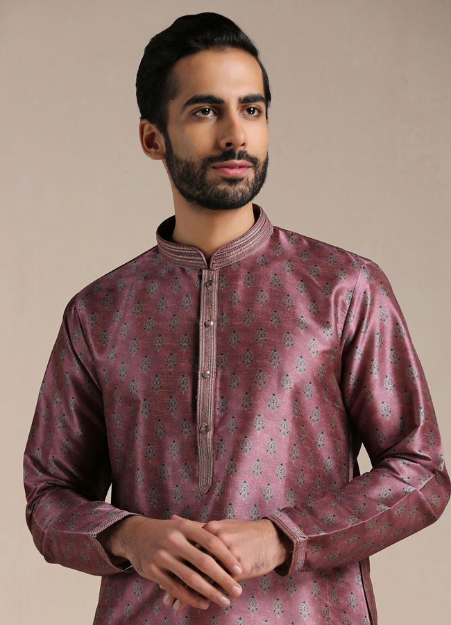 Manyawar Purple Printed Kurta Pajama - India shopping