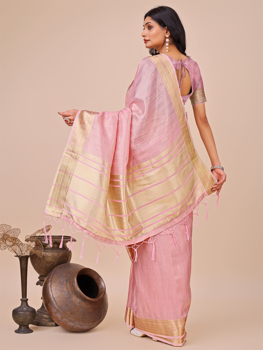 Dune Whisper Organza Saree | Peach Colour| Ready to Wear -SKU- SWSAH1002