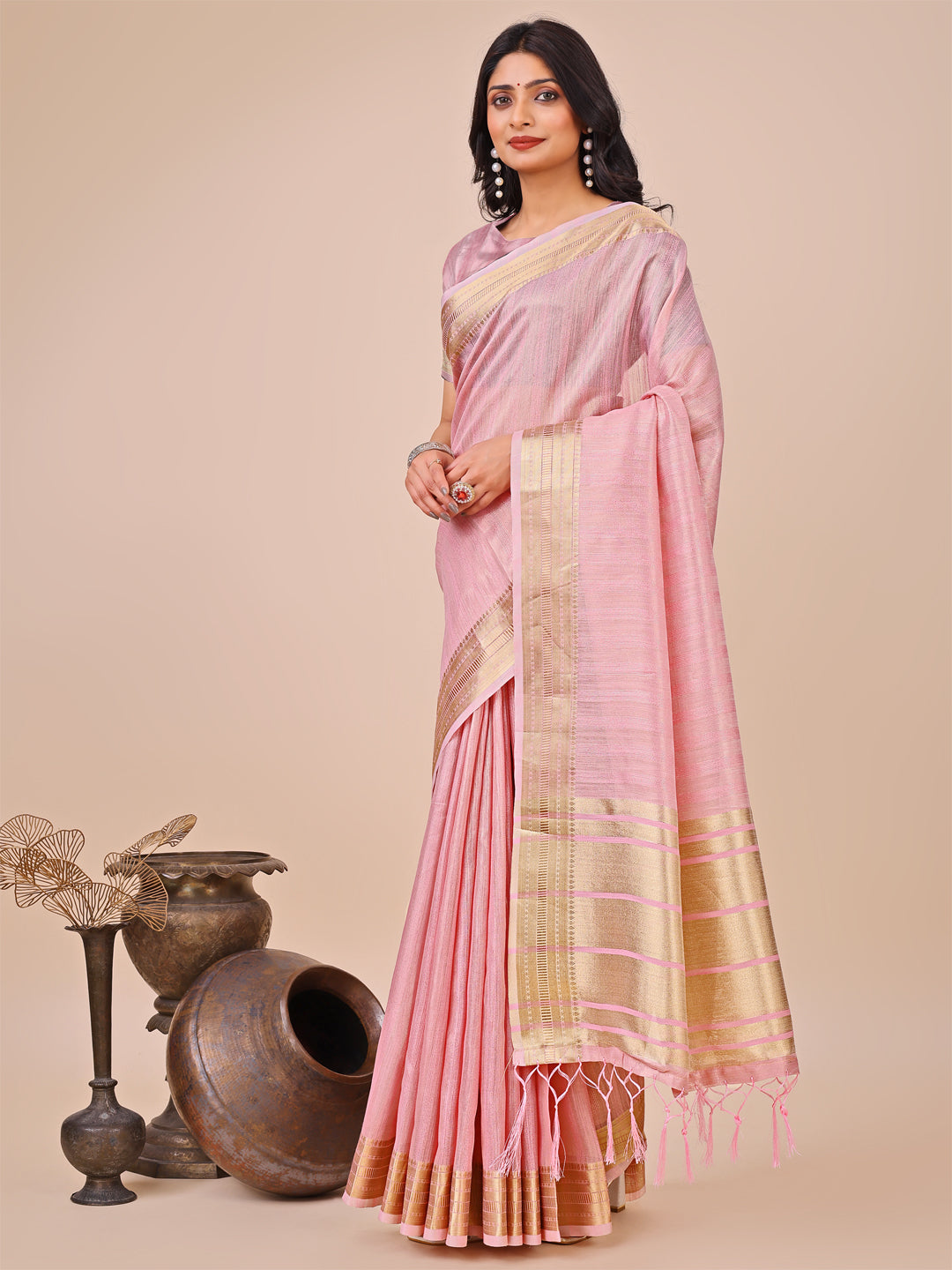 Dune Whisper Organza Saree | Peach Colour| Ready to Wear -SKU- SWSAH1002