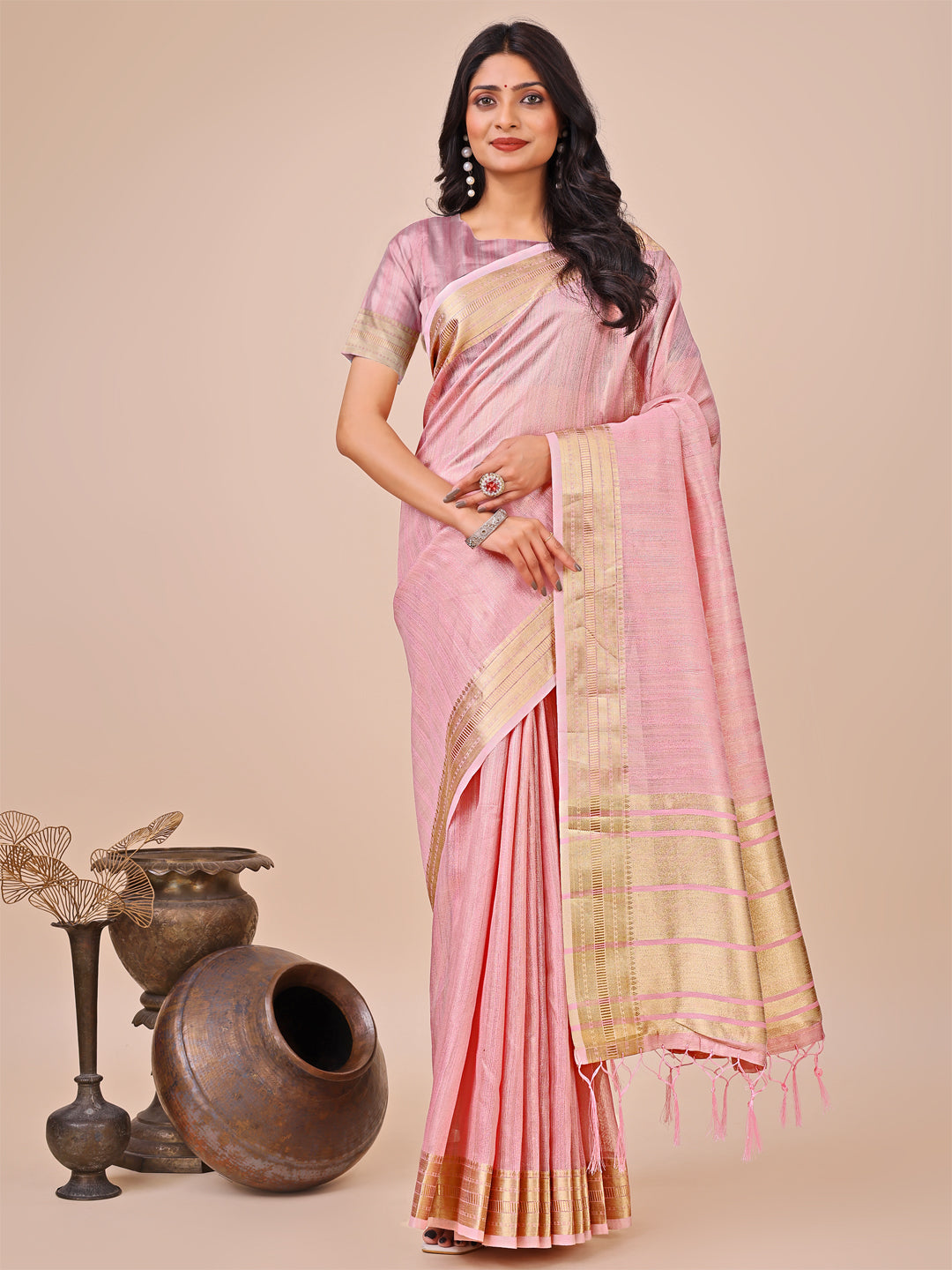 Dune Whisper Organza Saree | Peach Colour| Ready to Wear -SKU- SWSAH1002