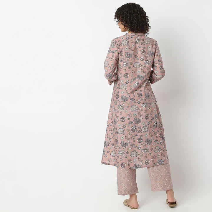 Floral Print Calf Length A-Line Kurta With Pant Set | Ready To Wear