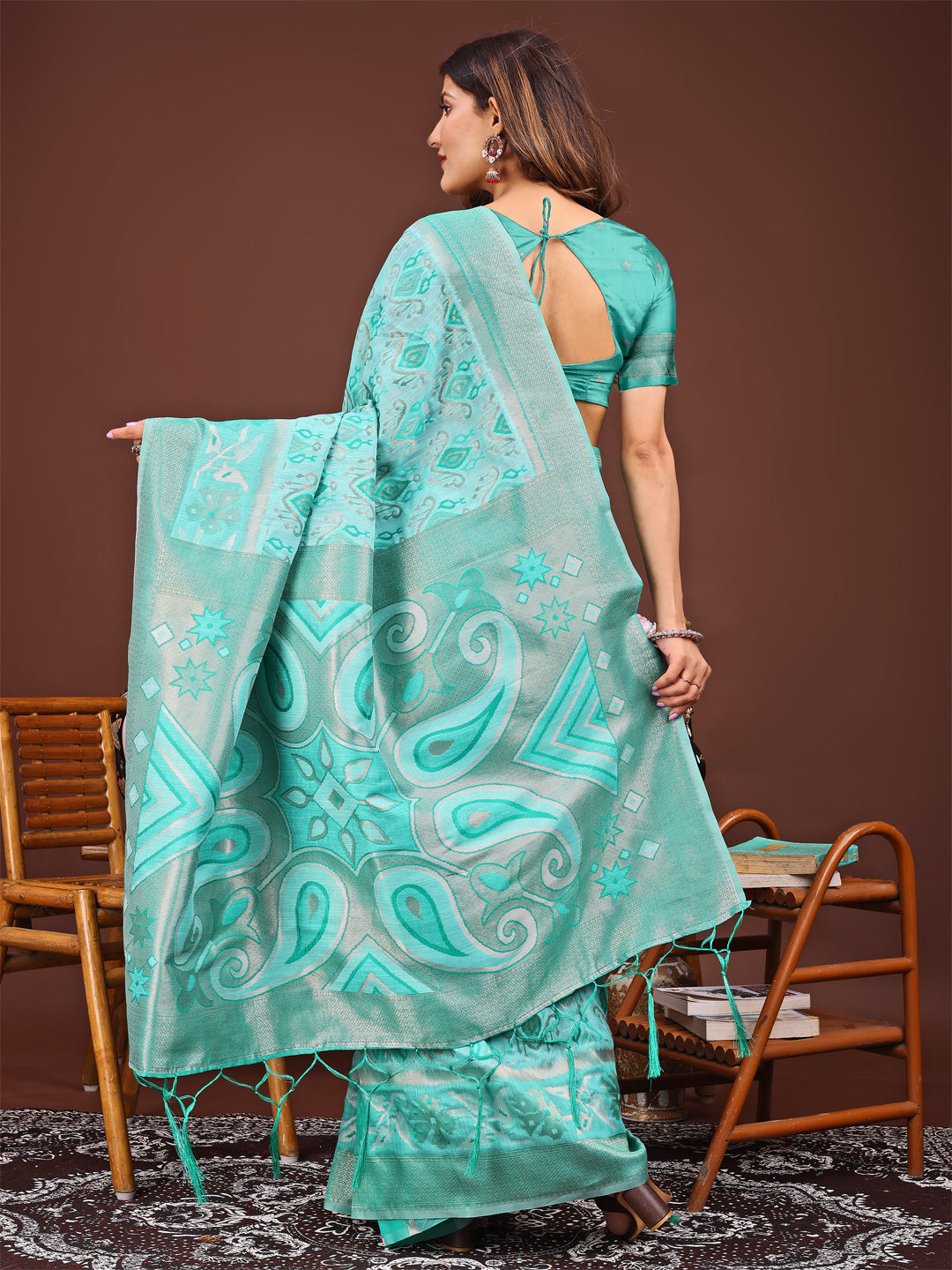 Eira Loom Linen Cotton Saree | Sea Green Color | Ready To Wear SKU- ASKRI1003