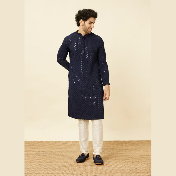 Manyawar Sequin Embellished Chikankari Kurta Set - India shopping