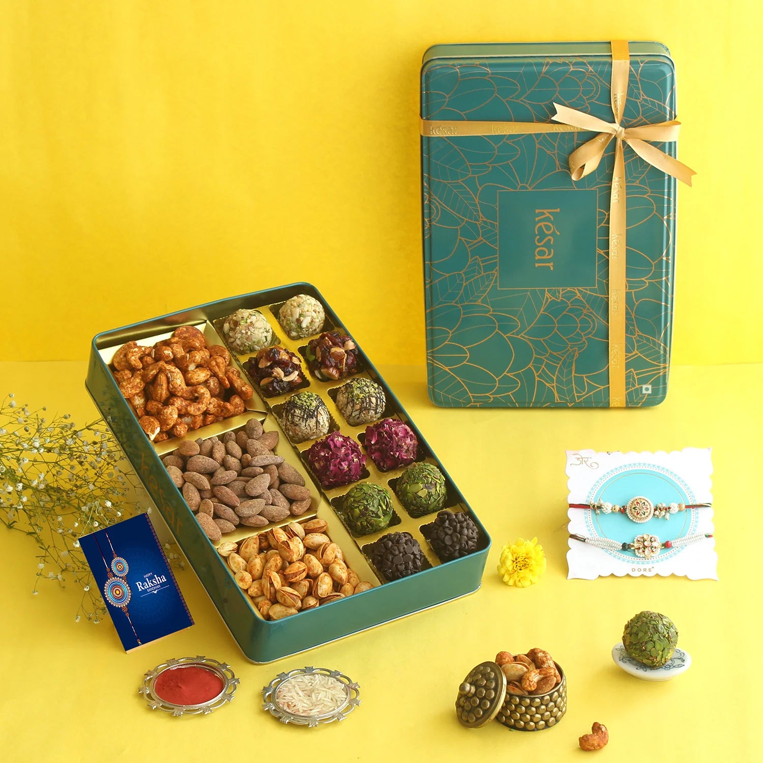 Kesar Sweets Elegant Turquoise tin Box