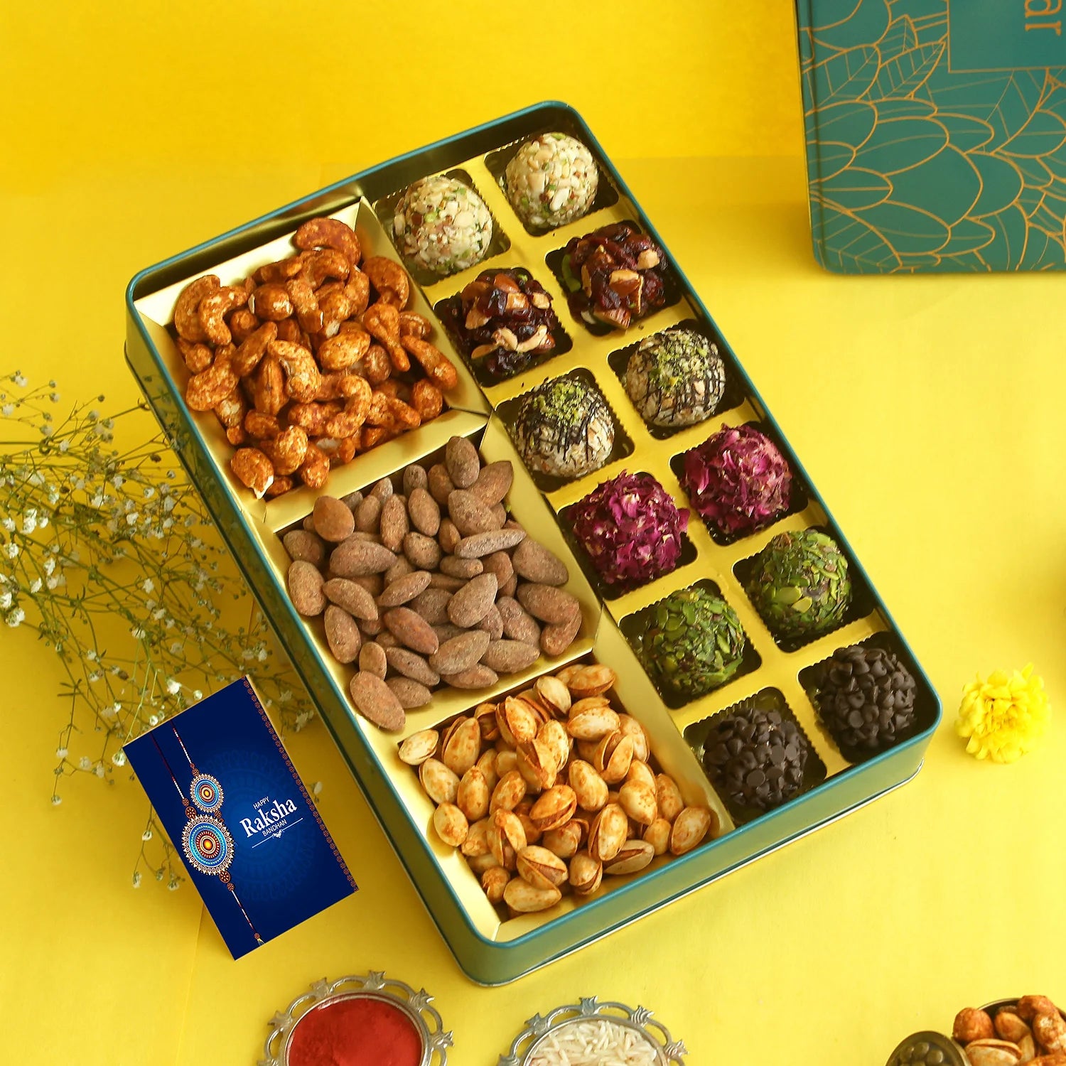 Kesar Sweets Elegant Turquoise tin Box