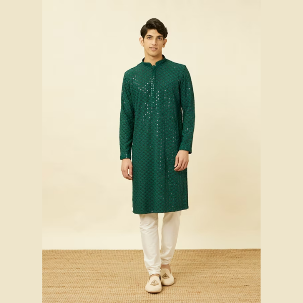 Manyawar Sequin Embellished Chikankari Kurta Set - India shopping