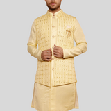 Embroidery Jodhpuri Yellow Colour Jacket with Kurta Pajama