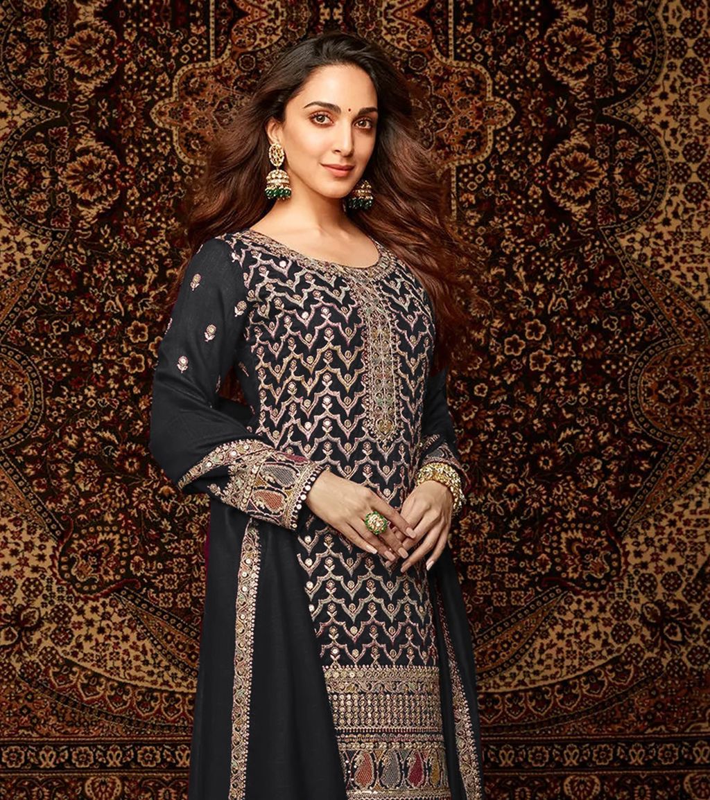Chinon Silk Suit With Embroidery Work | Ready To Wear