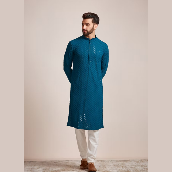 Manyawar Quartz Pink Floral Chikankari Embroidered Kurta Set - India shopping