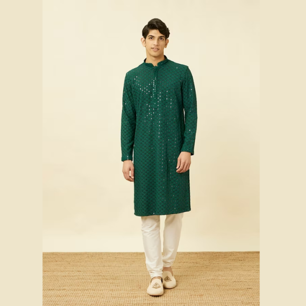 Manyawar Quartz Pink Floral Chikankari Embroidered Kurta Set - India shopping