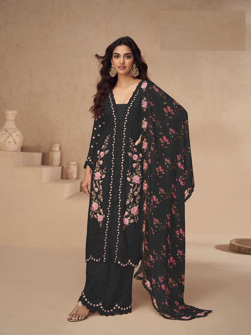 Chinon Silk Suit With Embroidery Work | Ready To Wear