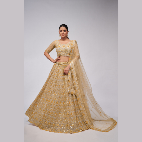 The Golden Dazzling Lehenga Perfect For The Contemporary Bride Lehenga Choli - India shopping