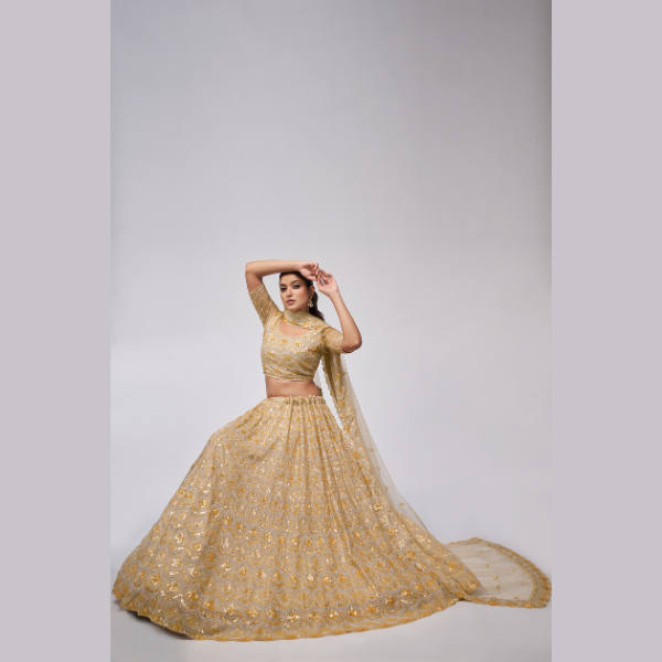 The Golden Dazzling Lehenga Perfect For The Contemporary Bride Lehenga Choli - India shopping