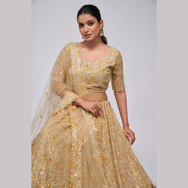 The Golden Dazzling Lehenga Perfect For The Contemporary Bride Lehenga Choli - India shopping