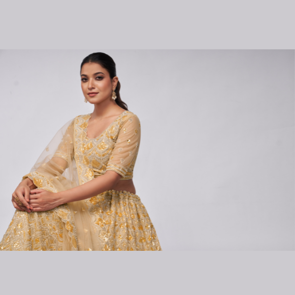 The Golden Dazzling Lehenga Perfect For The Contemporary Bride Lehenga Choli - India shopping