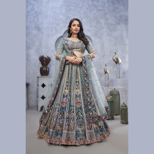 Latest Organza Silk Intricate Paisley Motifs Traditional Embroidered Wedding Lehenga Choli With Soft Net Dupatta | Ready To Wear