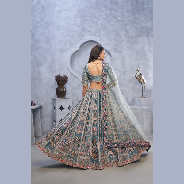 Latest Organza Silk Intricate Paisley Motifs Traditional Embroidered Wedding Lehenga Choli With Soft Net Dupatta | Ready To Wear