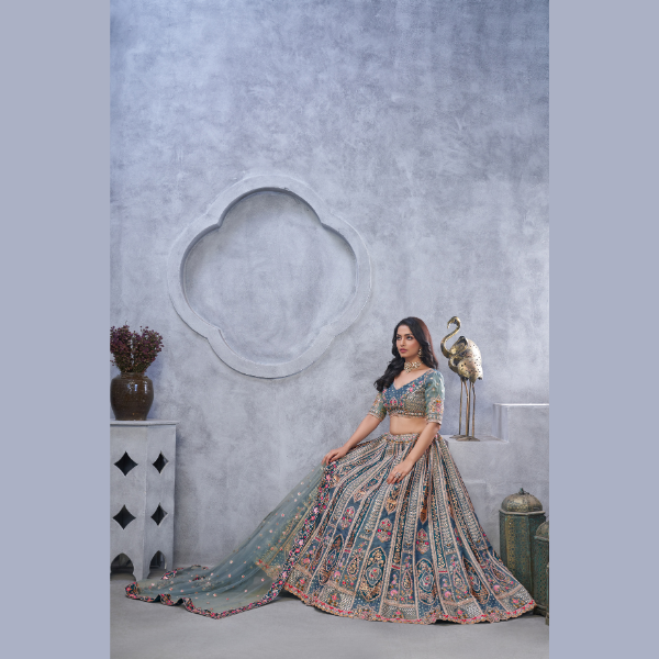 Latest Organza Silk Intricate Paisley Motifs Traditional Embroidered Wedding Lehenga Choli With Soft Net Dupatta | Ready To Wear
