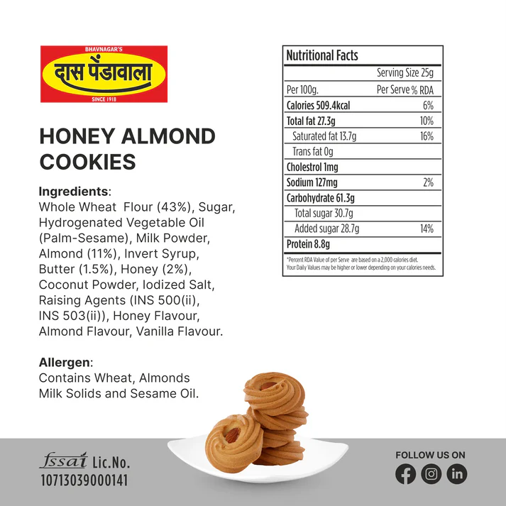 Das Pendawala Honey Almond Cookies | 250 gms