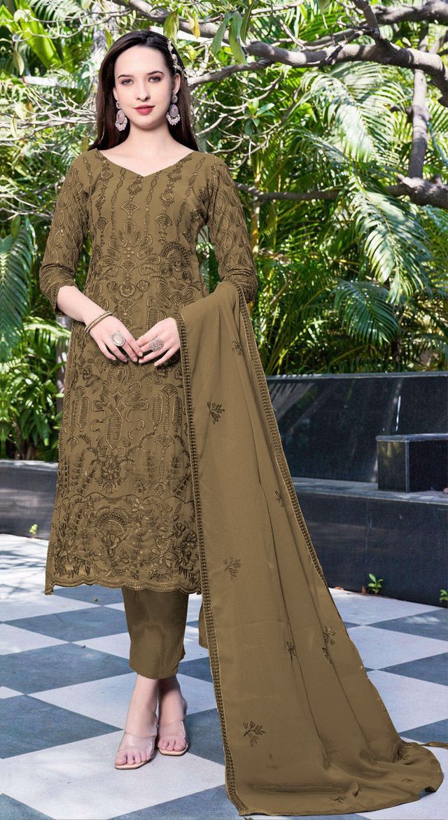 Faux Georgette Suit With Embroidery Work | Ready To Wear