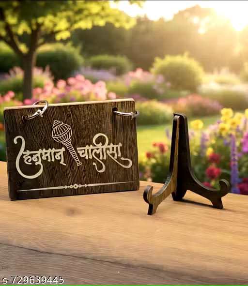 Premium Wooden Hanuman Chalisa Plaque with Stand | Hindi Engraved Pooja Decor
