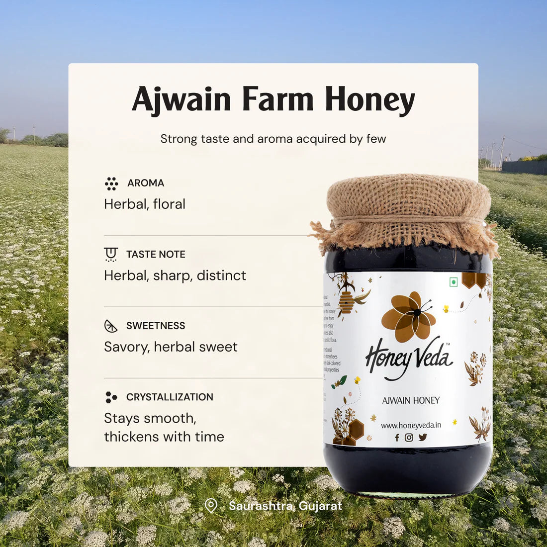 Honey Veda Ajwain Farm Honey - 500 gms
