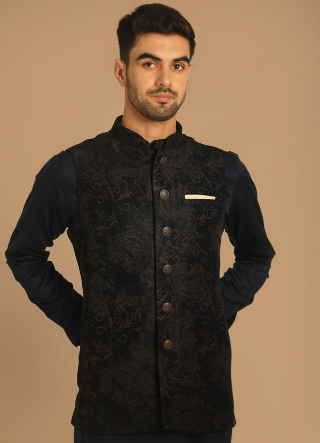 Manyawar Short-Fit Blue Kurta Jacket Set - India shopping
