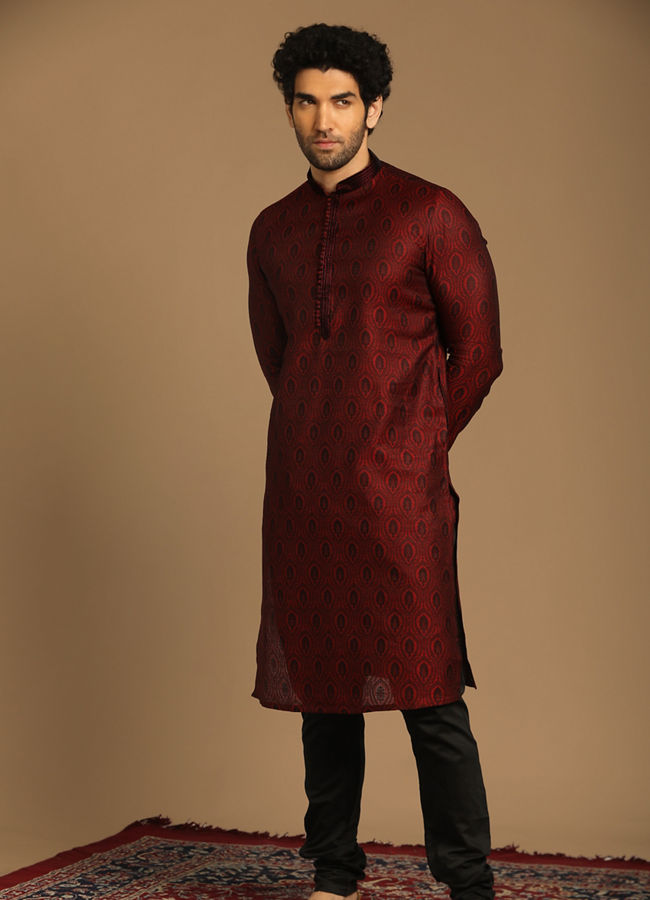 Manyawar Vibrant Maroon Kurta Set - India shopping