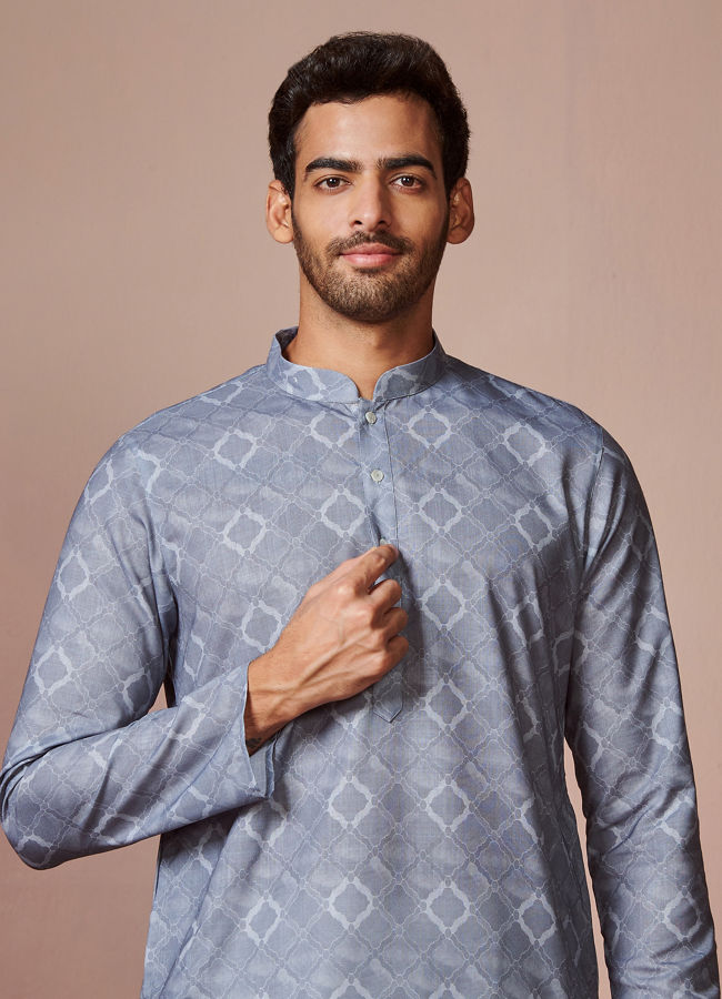 Manyawar Grey Bandhani Print Kurta - India shopping
