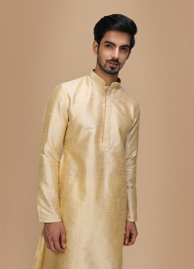 Manyawar Beige Plain Kurta Set - India shopping