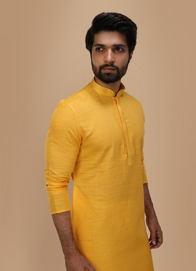 Manyawar Yellow Self Design Kurta Pajama - India shopping