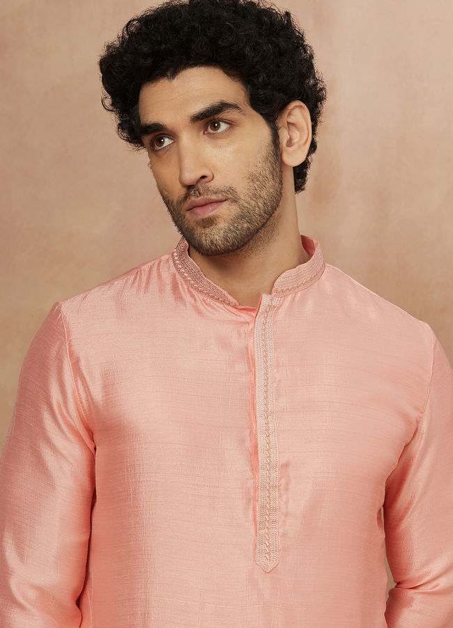 Manyawar Faded Pink Solid Kurta Pajama - India shopping
