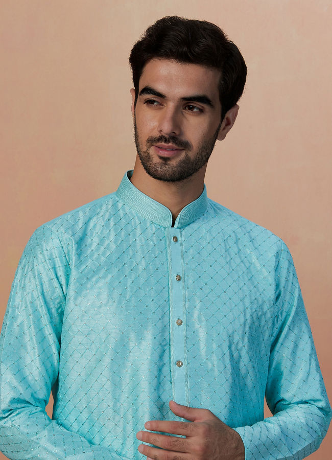 Manyawar Sea Green Embroidered Kurta Set - India shopping